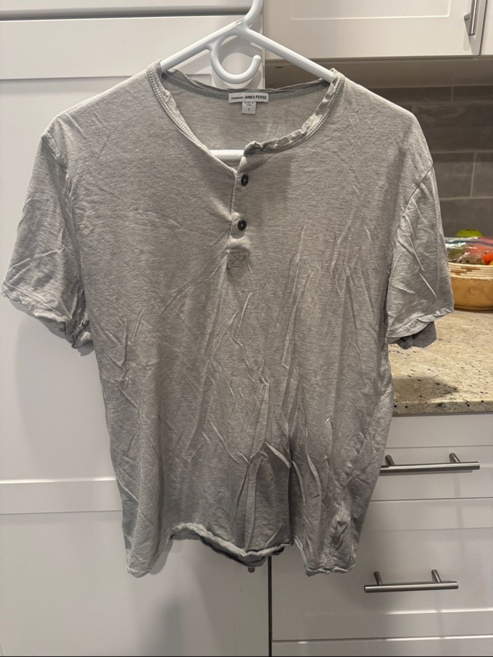 James Perse Short Sleeve Henley in Light Gray